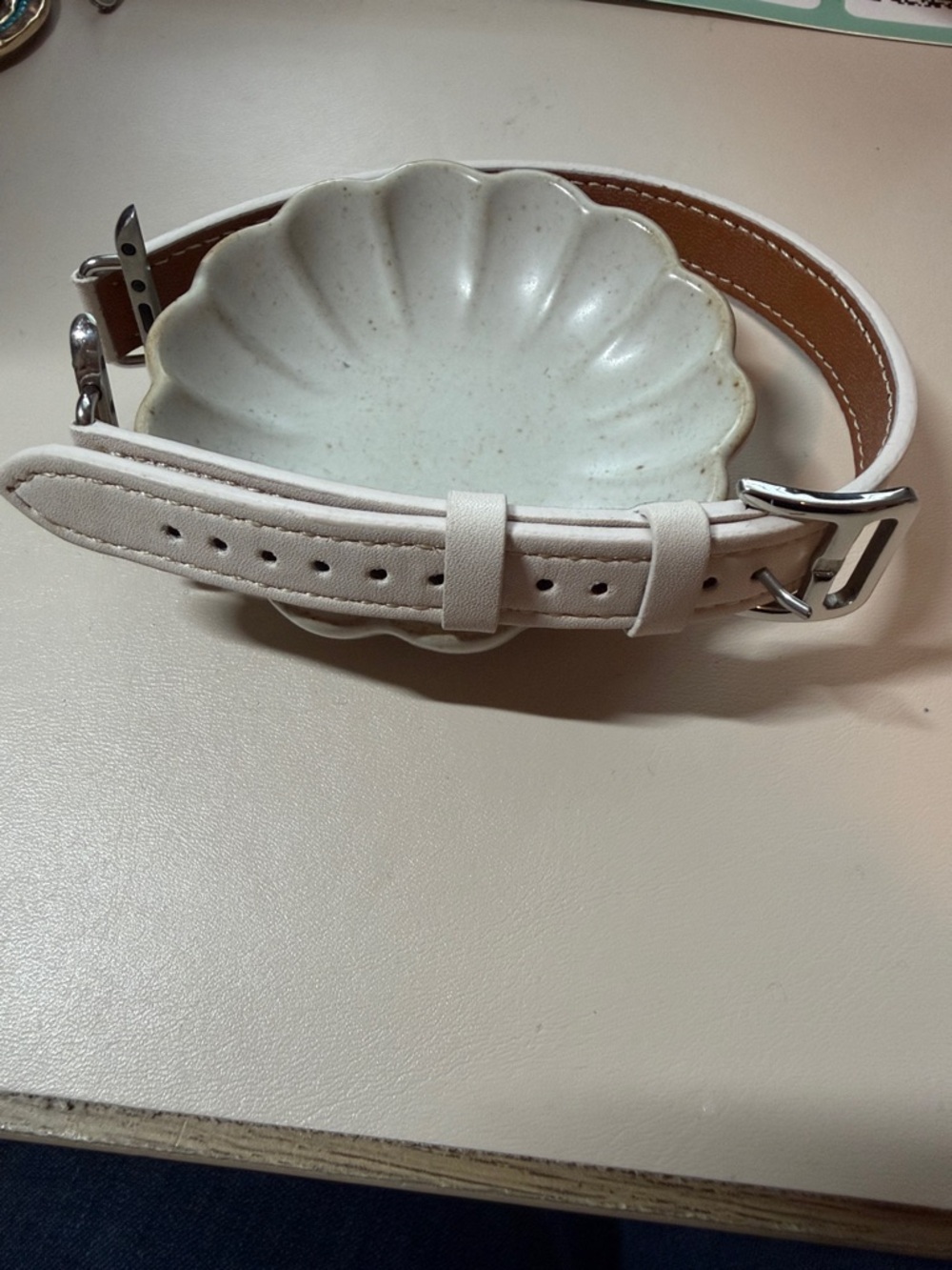 White Leather Women's Belt with Silver Buckle